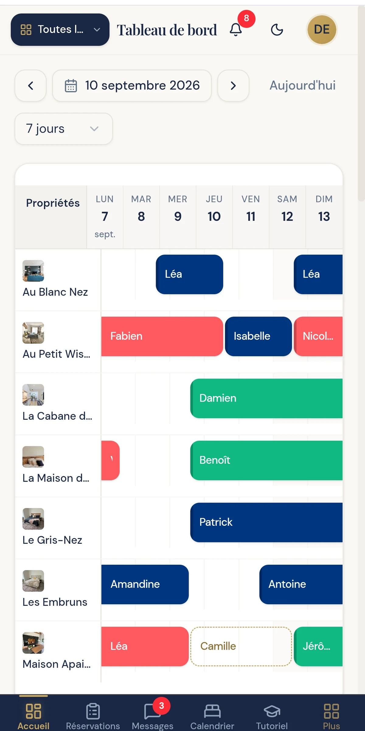 L'application mobile BedLink : le calendrier des réservations